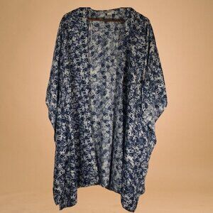 Japna One Size Blue & White Floral Print Kimono NWOT